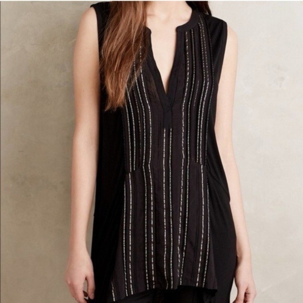 Anthropologie Deletta Black Top with Silver Accents